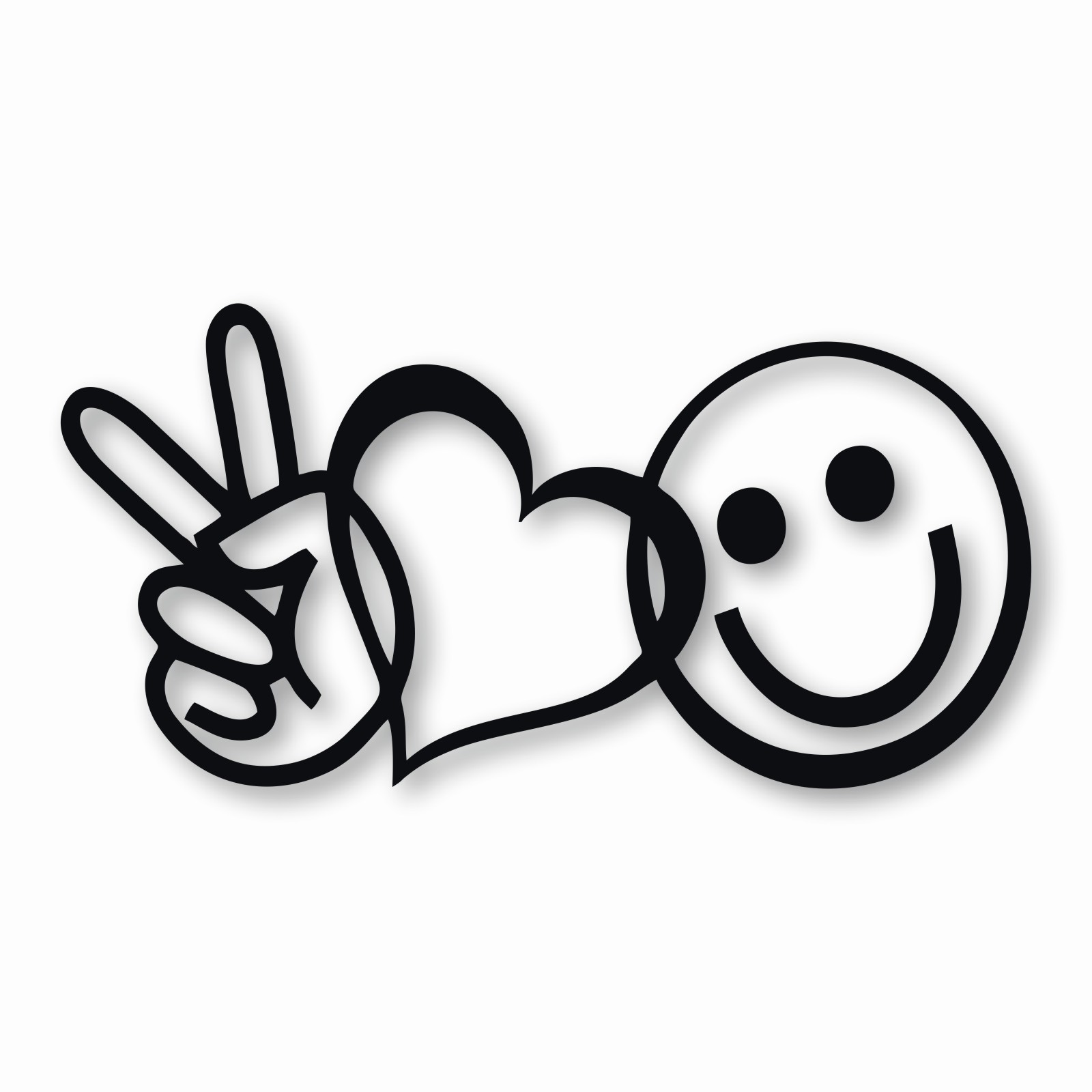 PEACE LOVE HAPPINESS Symbols Emoji – Vinyl Decal Sticker – CHOOSE Size & Color