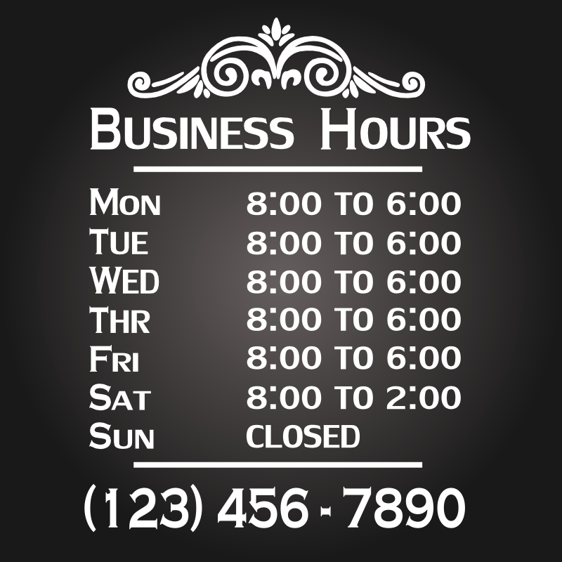 Business Hours Decal (B) – Anderson Sign