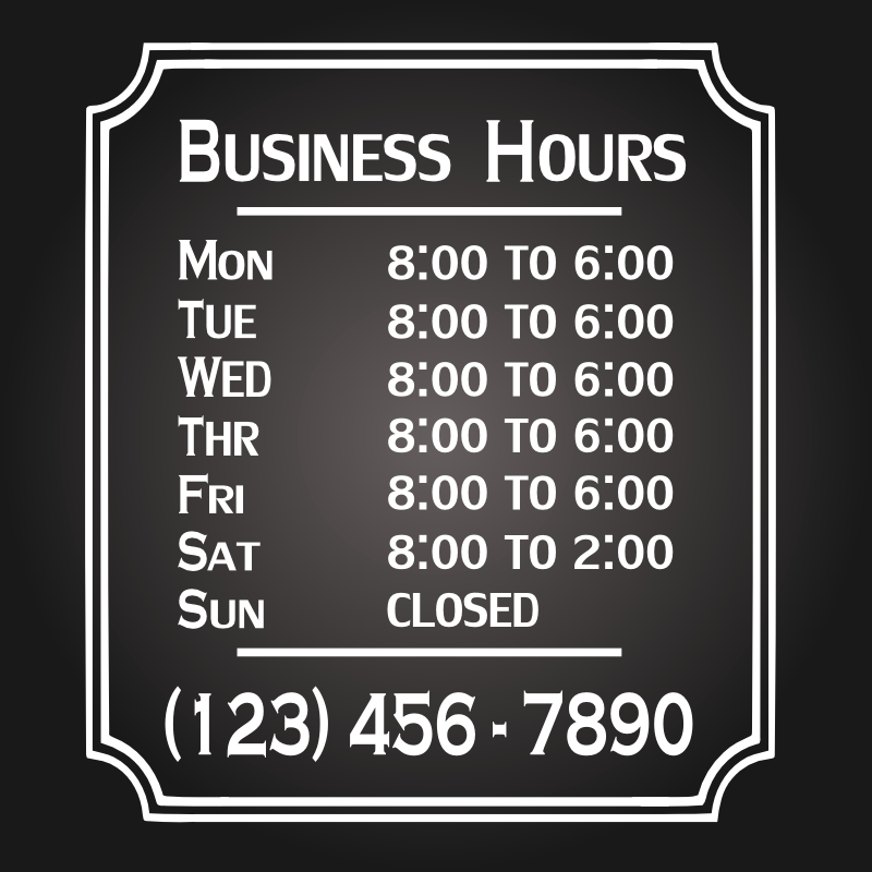 Business Hours Decal (F) – Anderson Sign